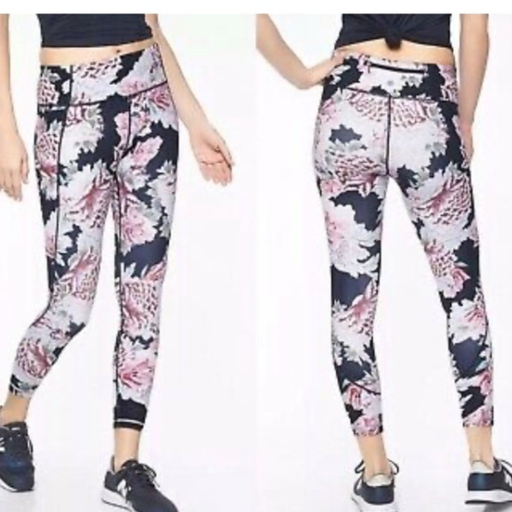 Athleta Run Free Garden Party 7/8 Floral Leggings Pockets I Size S